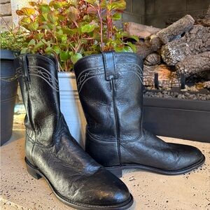 Justin Boots Black Ostrich Western Leather Boots